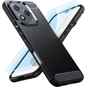 Kal-Coque Compatible Avec Honor 400 Lite 5g + Lot De 2 Verre Trempé, Protection En [Fibre De Carbone] Housse Souple Flexible En Premium Tpu Étui, Anti-Rayures/Antichocs-Noir - Neuf
