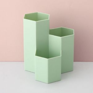 Pot créatif hexagonal multifonction vert pour ranger pinceaux de maquillage, pinceaux, stylos, papeterie - décoration de bureau 12 11 5,5 cm - Neuf