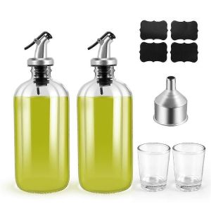 Distributeur de rince-bouche en verre de 16 oz avec entonnoir à bec verseur et étiquettes Les bouteilles de rince-bouche réutilisables contiennent - Neuf