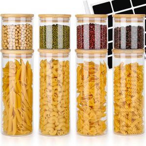 Letnerny-Bocaux En Verre - Lot De 8 Bocal En Verre Avec Couvercle En Bambou - Bocaux Rangement Cuisine - Pot En Verre Avec Couvercle Pour Pâtes, Céréales, Thé, Haricots (1000ml×4 + 400ml×4) - Neuf