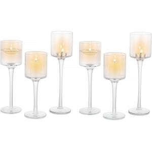 6 Pièces Bougeoir En Verre, Chandelier Support Pour Bougies Piliers Bougies Chauffe-Plat Transparent, Moderne Candélabre Photophore Pour Table Deco Salon Noel Maison Cadeaux De Mariage Fêtes - Neuf