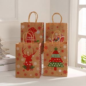 Udiyo 12pcs Cadeau De No&euml;l Sacs, Un Assortiment De Petits Papier Kraft Sacs Avec Poign&eacute;es, De No&euml;l Emballage Des Sacs Avec Des Tirages De No&euml;l - Neuf