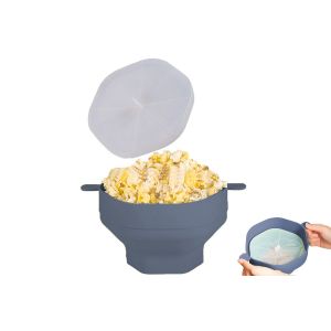 Bol &Agrave; Popcorn Pliable En Silicone Pour Micro-Ondes Avec Couvercle Et Poign&eacute;es - Neuf
