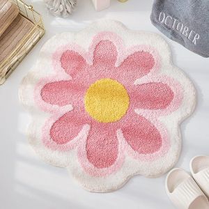 tapis de bain rose (60 cm x 60 cm), mignon, doux et moelleux, en forme de fleur, en microfibre absorbante et antid&eacute;rapante, pour toilettes, baignoire et douche. - Neuf