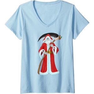 Ershi-Femme Cadeau De Noël Du Père Noël : Squelette De Crâne T-Shirt Avec Col En V[8313] - Neuf