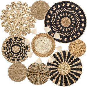 Lot De 9 Paniers Muraux D&eacute;coratifs Style Boh&egrave;me D&eacute;coration,Paniers Muraux Tiss&eacute; En Rotin &Agrave; Suspendre Pour D&eacute;coration Mural Rustique Maison Ferme Salon Nursery Art D&eacute;co - Neuf