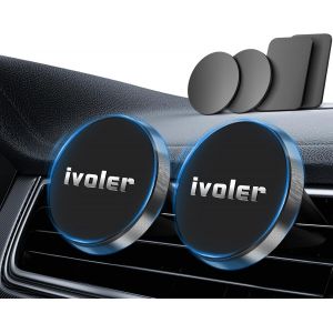 [Lot de 2 Support Telephone Voiture, Porte T&eacute;l&eacute;phone Magnetique Portable Grille Aeration Aimant Compatible pour Smartphone, avec 4 Plaques M&eacute;talliques &iquest; Argent - Neuf