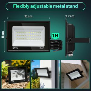 30w Projecteur Led Ext&eacute;rieur Projecteur Floodlight Ip66 &Eacute;tanche Projecteur Ext&eacute;rieur Pour Terrain De Sport Garage 6000k Blanc Froid - Neuf