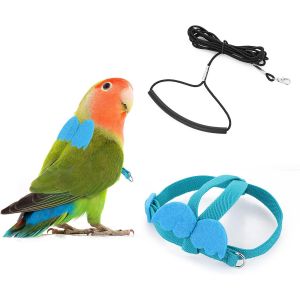 Harnais Et Laisse Pour Perroquet (Bleu), Corde D'entraînement Au Vol Réglable Pour Perroquets, Kit Harnais Et Laisse En Nylon Pour Oiseaux, Corde D'entraînement Pour Oiseaux - Neuf