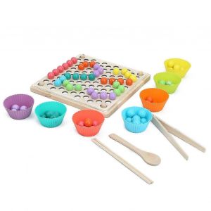 Jeu de perles &agrave; clipser en bois pour enfants, jeu &eacute;ducatif pour l'entra&icirc;nement c&eacute;r&eacute;bral des mains, jeu d'&eacute;limination, perles &agrave; clipser 2 en 1 - Neuf