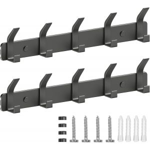 Porte Manteau Mural Lot de 2, Pat&egrave;res Porte Manteaux Crochet Mural Antirouille avec 5 Crochets, Pat&egrave;re Murale Porte-Manteau pour Cuisine, Salle de Bain et Chambre, Gris - Neuf