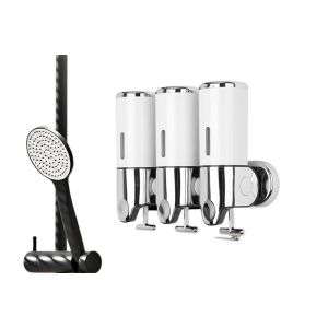 Distributeur mural &agrave; 3 compartiments pour shampoing et apr&egrave;s-shampoing, id&eacute;al pour la salle de bain et la cuisine - Blanc - Neuf