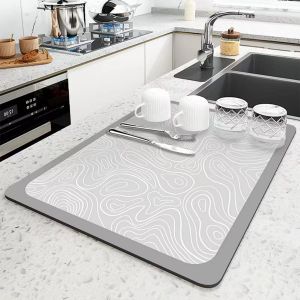 Tapis Egouttoir Vaisselle, Tapis Evier Cuisine Egouttoir, Tapis Vaisselle Egouttoir Absorbant, Tapis De Bar, Tapis Evier, Tapis Egouttoir Vaisselle Sur Evier, Gris Clair, 40 X 30cm.[F352] - Neuf