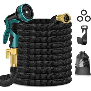 CHECARZHN--NO1-Tuyau D'Arro De 30 M Avec Pistolet Pulvérisateur 10 Modes Et Connecteurs En Laiton Massif, Tuyau D'Arro Extensible, Noir, 30 M - Neuf
