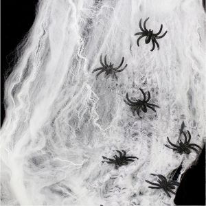 CAUC-Toile d'araign&eacute;es Extensibles D&eacute;corations d'halloween - Sangle d'araign&eacute;e fantasmagorique avec 25 Fausses araign&eacute;es, Toile d'araign&eacute;e pour des d&eacute;corations de f&ecirc;te effrayantes pour Halloween - Neuf