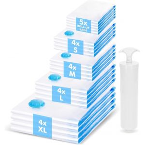 SJZG-21 Pièces Sac Sous Vide Vetement Aspirateur, 4Xl + 4L + 4M + 4S + 5 Roulé Sac De Rangement Sous Vide, Vacuum Storage Bags Pour Vêtements, Couettes, Oreillers Et Avec Pompe Manuelle - Neuf