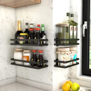 CAUC-Etagere &agrave; Epices Avec 4 Crochets, Range Epices Cuisine Murale en Acier Inoxydable, Pour Montage Mural ou Pour Armoire, Rangement Epices Cuisine, Porte Epice (30cm) - Neuf