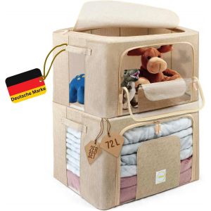 lbgwp60-Lot De 2 Boîtes De Rangement Pour Vêtements Avec Couvercle Et Cadre En Métal Xl Très Grand Format - Pliable Et Stable - Pour Couettes, Vêtements, Couvertures - Neuf