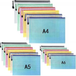 Eryi-Lot De 18 Pochette Documents A4+A5+A6 Multicolores Étanches Avec Fermeture Éclair Pour Cosmétiques, Accessoires De Voyage - 6 Couleurs - Neuf
