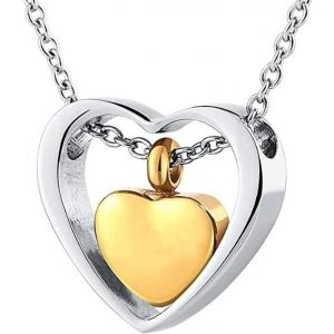 Trahoo-Collier Urne En Forme De C?ur En Acier Inoxydable Doré/Argenté/Noir - Neuf