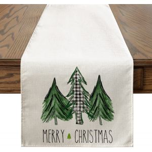 No&euml;l nappe avec arbre vert, 33x180 cm, de forme rectangulaire, nappe, machine nappe, r&eacute;sistant aux taches de No&euml;l nappe, adapt&eacute; pour les pique-niques, les f&ecirc;tes de No&euml;l et des d&eacute;corations de table - Neuf