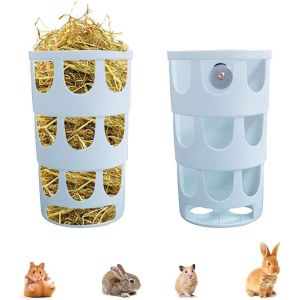 2 Morceaux D'herbe De Chargeur, Chargeur De Foin, De Lapin Foin Chargeur, Distributeurs D'aliments En Plastique Bol Hangable Manger Poreux, Pour Cobaye, Chinchilla, Lapins, Bleu - Neuf