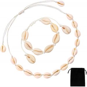 Kal-Set De Bracelet Collier De Coquillages, 2 Pièces Collier De Coquillages Naturels Collier De Coquillages Bracelet Réglable Pour Dames Filles Bijoux De Plage Été Plage Bijoux - Neuf