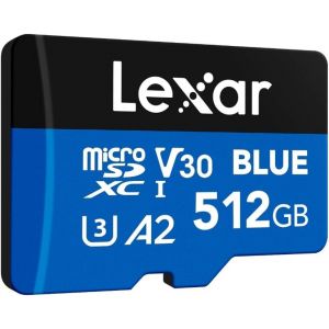 Blue 512GB Micro SD Card, Up to 160MB/s Reading, MicroSDXC UHS-I, C10, U3, V30, A2, Full HD and 4K Video, High Speed Memory Card for Smartphones/Tablets/Action Cameras - Neuf