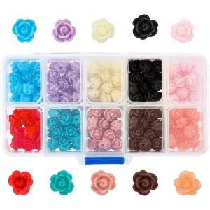 1 Boîte De 200 Perles En Résine En Forme De Rose, 10 Couleurs Différentes, Cabochons À Dos Plat, Pour La Création De Bijoux (Colliers, Bracelets, Scrapbooking). - Neuf