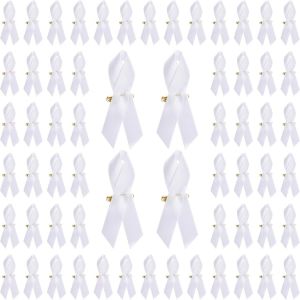 Lot De 200 Broches Avec Ruban Blanc Et &Eacute;pingle &Agrave; Nourrice, Pour Sensibilisation Aux Cancers, Pour F&ecirc;te, &Eacute;v&eacute;nement, Blanc - Neuf