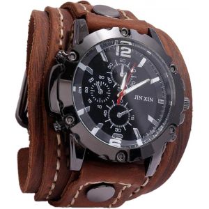 Montre-Bracelet De Style Punk,Montres &Agrave; Quartz &Agrave; Chiffres Romains &Agrave; Manchette Large En Pu.[J464] - Neuf