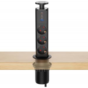 Ulteronixshop-Bloc Multiprise Encastrable 3 Prises avec PD 30W USB C, Prise Escamotable Plan de Travail avec USB-A, 1,8 m C&acirc;ble Noir - - Neuf