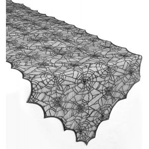 Trahoo-Chemin De Table Halloween Noir En Dentelle - Décoration De Table Effrayante Rectangulaire Pour Fête Nappe Runner 182x45cm, Drapeau Dentelé, Décoration Intérieur - Neuf