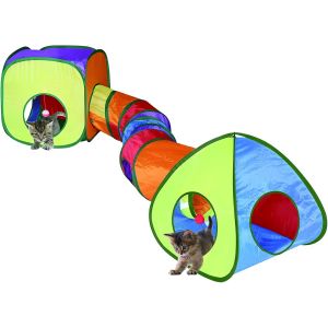 Kattentunnel - Kubustenttenten - 3 Stuks - 200cm&times;47cm&times;53cm - Speelballen En Bel - Pop-Up Kan Opvouwbaar Kattenspeelgoed Zijn - Geschikt Voor Kittens, Puppy's, Kittens, Konijnen - Kleurrijk - Neuf