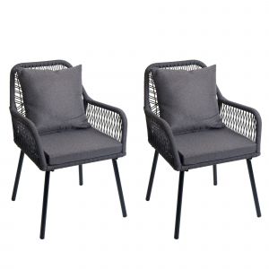 Lot De 2 Chaises De Jardin Confortables Aluminium Tressage Corde Coloris Anthracite Avec Coussins 81 X 54 X 62 Cm Coussin Gris Fonc&eacute; 04_0009689 - Neuf