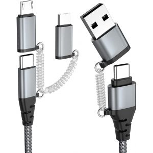 Câble Multi USB Universel, Câble Charge Rapide Sync USB C/USB A vers Phone/USB C/Micro 60W 3A PD 3.0 Compatible avec Phone Huawei HTC Laptop Tablette LG Galaxy Sony Android Smartphones etc - Neuf