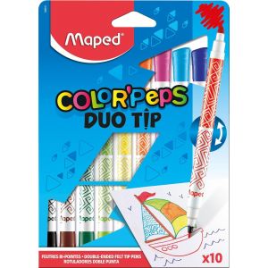 Color'peps Feutres De Coloriage Double Mines Fine 2mm Et Large 3,9mm Et Encre Lavable &Agrave; L'eau-Pochette 10 Feutres Double Pointes - Neuf