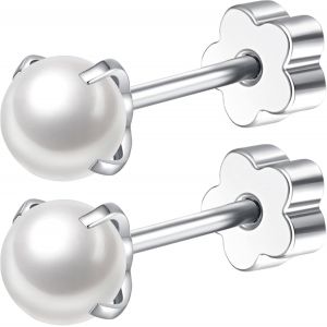 Kal-Boucles D'oreilles En Perles Pour Femmes, Boucles D'oreilles En Acier Inoxydable 316l Hypoallerg&eacute;nique, 4mm Perles Piercing Oreille Cartilage Helix Piercing Argent - Neuf
