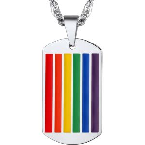 Kal-Collier Lgbt Homme Femme Personnalisable Pendentif Gay Pride Lesbien Arc En Ciel Acier Inoxydable/Or/Noir Avec Chaine Bijoux Pr&eacute;nom Graver Cadeaux Amour Homosexuel Couples (Bo&icirc;te Cadeau) - Neuf