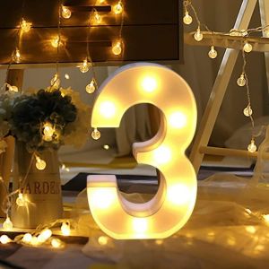 Eryi-Chiffres Led - Chiffres Lumineux - Chiffres Lumineux - 0 1 2 3 4 5 6 7 8 9 - Lumière Blanche Chaude - Décoration De Fête D'anniversaire Et Mariage(3) - Neuf