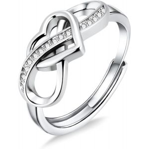 Kal-Bague Argent 925 Femme, Bague Infini Zircone, Bague Réglable, Élégante, Hypoallergénique, Bague De Fiançailles Femme, Bague D'amitié, Cadeaux De Bijoux Pour Fille, Mère, Copine - Neuf