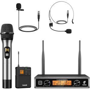 Système De Microphones Sans Fil Avec Micro Cravate Uhf Sans Fil En Métal Uhf, Micro-Cravate À Revers, Émetteur, Récepteur, 2 X 15 Canaux, Portée De 61 M Pour Karaoké, Église, Chant, Fête, Pa Dj - Neuf