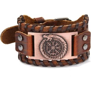 Kal-Bracelet En Cuir Viking Dragon Nordique Campas Large Manchette Bracelet En Cuir Véritable Bracelet Vintage Bracelet Pour Hommes - Neuf