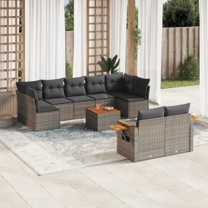 Prolenta Premium - Salon De Jardin Avec Coussins 10 Pcs Gris R&eacute;sine Tress&eacute;e - Neuf
