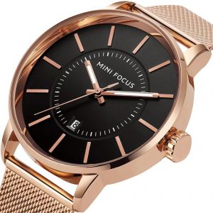 Mini Focus Hommes Simple Casual Quartz Montre &Eacute;tanche Pochoir Bracelet Montre-Bracelet (Noir + Rose) - Neuf