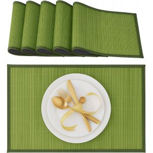 Eryi-Set De Table Chemin De Table En Bambou Lot De 6 Table À Manger Rectangle Tapis De Table Antidérapant Lavable, Vert- 30 X 45 Cm - Neuf