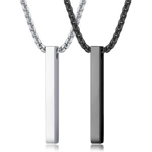 Trahoo-Yaodca Hommes Colliers En Acier Inoxydable Argent Et Noir Bar Pendentif Collier Pour Hommes Femmes Couples Colliers Hommes Chaîne Collier - Neuf