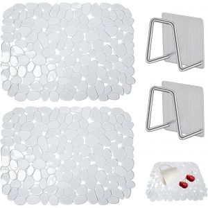 2 Tapis D'évier Avec Supports, Tapis De Vidange Et Protection En Silicone Transparent Pour Cuisine - Neuf