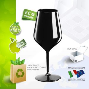 Jeu De 6 Verres &Agrave; Vin,En Plastique,Incassables,Noirs,46 Cl,6 Pi&egrave;ces - Neuf