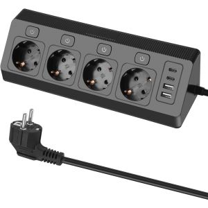 Multiprise USB avec Interrupteurs Individuels,Multiprise avec 4 Prises et 2 USB A,2 USB,Cordon 2M pour Smartphone Tablette- Noir - Neuf